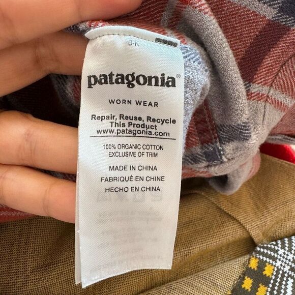 Patagonia Organic Cotton Orange Gray Button Up Flannel Plaid Shirt Size Medium - Picture 8 of 9